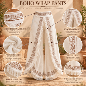 Womens Ethnic Embroidered Wrap Pants Fringe Wide Leg <b>Boho</b> <b>Trousers</b> Beach Resort Vacation Wear | Tribal Summer Style Fashion Wear - Product Image 5