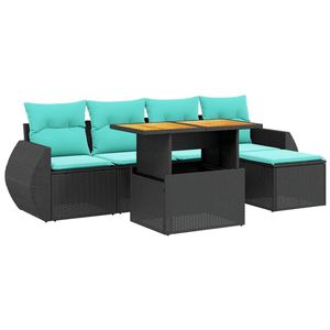 Set di divani da giardino in polyrattan nero da 6 pezzi con cuscini, mobili da esterno - Product Image 2