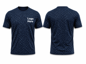 T-shirt à manches courtes pour homme, bleu marine, motif lettres, coupe classique, col rond, décontracté, respirant, 100% coton tricoté - Product Image 1