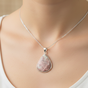 <b>Pink</b> Rhodochrosite Teardrop Pendant 925 Sterling Silver Handmade Boho <b>Healing</b> Gemstone Necklace Gold Plated Jewelry - Product Image 2
