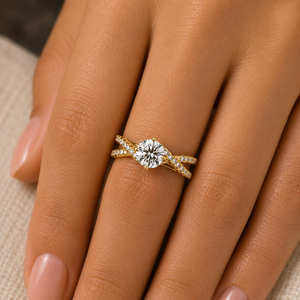 14K Gold Criss Cross Engagement <b>Ring</b> IGI Certified Lab Grown Diamond 1.00 Ct Round Brilliant Crossover Wedding <b>Rings</b> For Women - Product Image 2