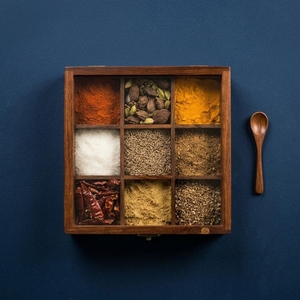 Boîte à épices en bois de Sheesham avec cuillère, 50 ml, compartiments fixes, marron, Masala Dabba, organisateur de rangement pour épices de cuisine, Namak en bois - Product Image 5