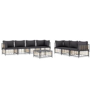 Set salotto da 8 pezzi in Poly Rattan antracite con cuscini mobili da esterno durevoli - Product Image 2
