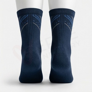 Chaussettes pour hommes, bleu marine, motif géométrique, tricotées, respirantes, coton, polyester, élasthanne, style classique d'automne - Product Image 2