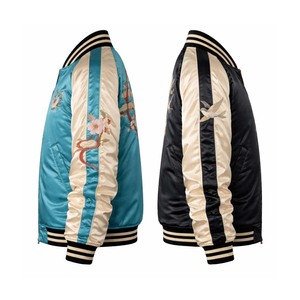แจ็คเก็ตบอมเบอร์แบบกลับด้านได้ รุ่นพรีเมียม ขายส่ง สีเทอร์ควอยซ์ พร้อมลายปักดอกสวอลโลว์ สไตล์ฮาราจูกุ - Product Image 5