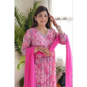 Magnifique ensemble haut et bas en tissu mousseline de soie taille XL avec dupatta pour tenue de soirée - Product Image 4
