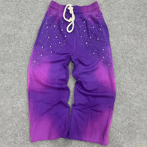 Pantalones Deportivos Morados Degradados para Hombre, Cintura Elástica con Cordón, Estilo Casual Hip-Hop, Holgados, Transpirables, de Pierna Ancha - Product Image 4