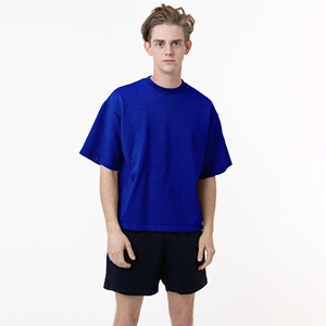 T-shirt en jersey de coton uni surdimensionné pour homme, col rond, manches courtes, coupe décontractée, longueur normale, tissu tricoté teint uni - Product Image 5