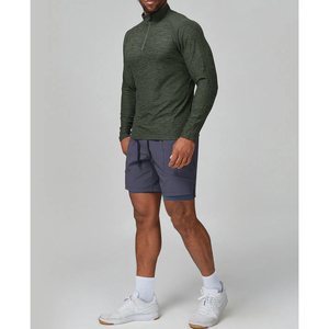 Haut de sport athlétique à manches longues en Spandex et Polyester, coupe ajustée, avec quart de zip, séchage rapide, couleur unie, veste de survêtement pour la gym - Product Image 1
