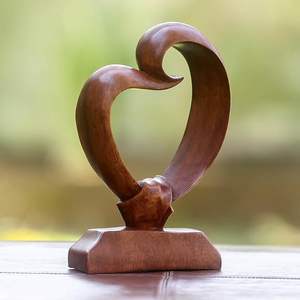 Escultura de madera artesanal de corazones marrones, regalo de decoración para el hogar, estatua abstracta moderna de madera. - Product Image 3