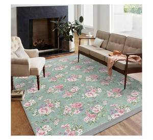 Tapis de salon vert sauge à motif floral, lavable en machine, antidérapant, tapis décoratif romantique pour chambre et chambre d'enfant - Product Image 1