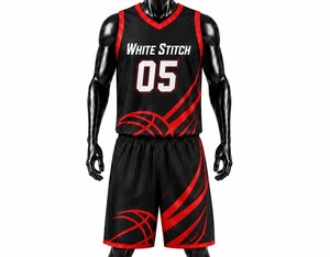Ensemble de maillot de basket-ball pour femmes White Stitch, noir et rouge, imprimé par transfert thermique, col en V, sans manches, en mesh respirant et anti-transpiration - Product Image 2