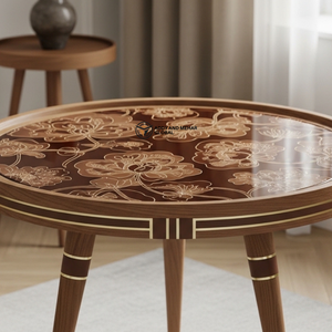 Brown Traditional Meena Wooden <b>Stool</b> Handcrafted Round Decorative Tripod Accent <b>Stool</b> with Floral Design - Product Image 5