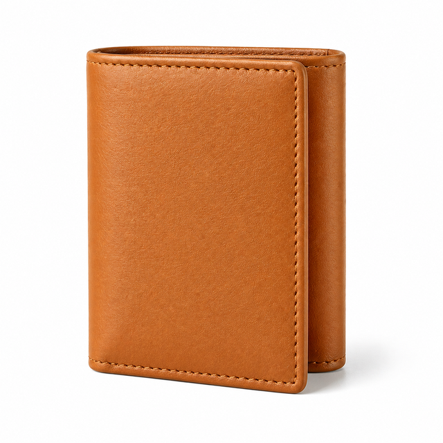 Custom Vintage Minimalist High Quality RFID Protected Genuine Leather Trifold Wallet 6 Card Slots ID Window Customizable Logo