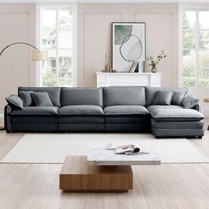 Divano Moderno a 4 Posti in Tessuto Corduroy con 1 Poggiapiedi, Comodo per Ufficio, Soggiorno o Appartamento - Product Image 2