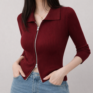 Suéter Cárdigan de Punto para Mujer, Estilo Casual, Grueso, Otoñal, Bordado, Sólido, Simple, con Cierre - Product Image 4