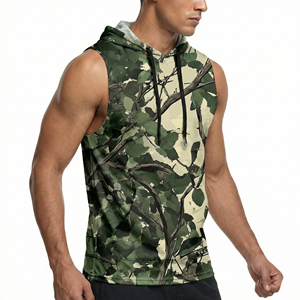 Custom Men's Camo Sleeveless Hoodie Muscle Tank Top Wholesale Workout Fitness Vest Kangaroo Pocket Hooded Sportswear Tank Tops - Product Image 1