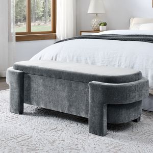 Large Storage Grey Chenille Upholstered <b>Bench</b> for Living Room <b>Entryway</b> and Bedroom 51.5 X 20.5 X 17 - Product Image 6