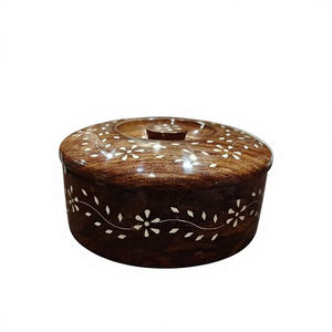 Handcrafted Wooden <b>Spice</b> Box Masala Dabba with 7 Containers Lid Floral Inlay Kitchen <b>Storage</b> Organizer Rustic Gift Set - Product Image 1