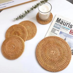 Handmade Classic Holder <b>Woven</b> Round Rattan <b>Coasters</b> Natural Placemats and Bowl Pad for Table Use - Product Image 4