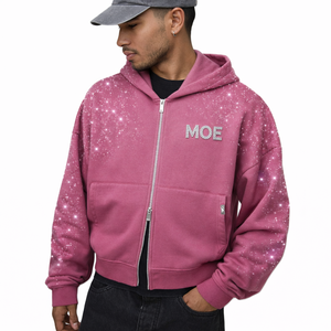 Sudadera con capucha de algodón grueso con cremallera para hombre, con pedrería termoadhesiva, estilo urbano, oversize, producción personalizada - Product Image 1
