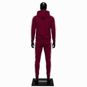 Conjunto Deportivo con Capucha Color Granate para Hombre, Manga Larga, Color Sólido, Logotipo Bordado, Ropa Casual de Otoño, Cierre con Cordón, Bolsillos Laterales - Product Image 2