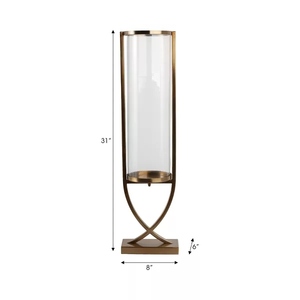 Glass <b>Hurricane</b> Candle Holder Glass Candle <b>Lantern</b> Metal <b>Hurricane</b> <b>Lantern</b> Modern Candle Holder Gold Metal Candle Holder Tall - Product Image 2