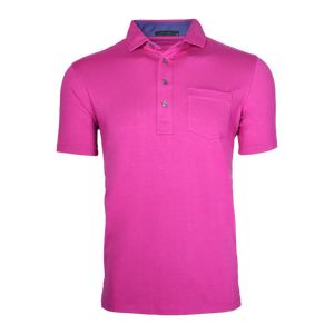 Chemise à manches courtes rose pour homme avec poche poitrine, style décontracté, coupe classique, tricot piqué, couleur unie, 100% polyester, séchage rapide - Product Image 1