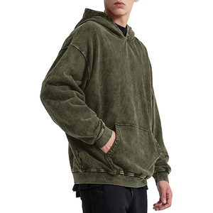 Sweat-shirt à capuche vintage surdimensionné en molleton de coton épais vert forêt délavé pour homme - Product Image 3