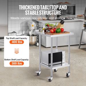 Banco da Lavoro Commerciale in Acciaio Inox 24 X 24 X 40 Pollici, Tavolo Resistente per Preparazione Alimenti con Ruote per Lavori in Metallo - Product Image 3