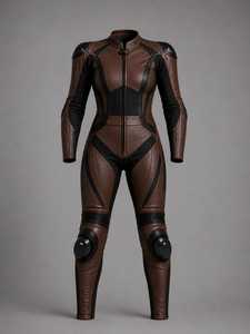 Traje de Motociclismo de Cuero para Mujer, Manga Larga, Color Marrón y Negro, Cortavientos, Protector, para Adultos, Todas las Temporadas - Product Image 4