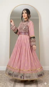 Vestido Afgano Rosa de Algodón con Espejos, Manga Larga, Estilo Anarkali, Vestido Informal para Mujer, Vestido Tradicional Kuchi Maxi - Product Image 2