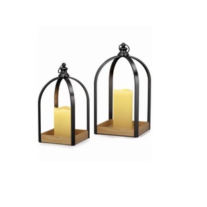 Set 2 Different Sizes <b>Black</b> Coated Iron Material Handmade Eco-Friendly Candle <b>Lanterns</b> for Home Decoration Christmas Events - Product Image 1