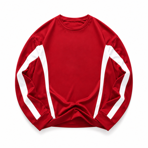 Sweat-shirt rouge à col rond pour homme, pull à manches longues avec blocs de couleur, haut sportif confortable, élégant et parfait, pull en molleton - Product Image 1