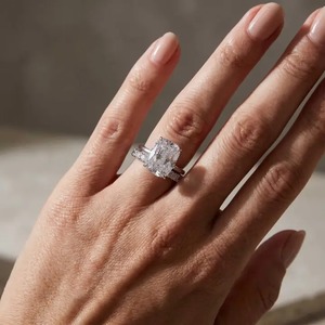 Elegant Design 925 Moissanite Gold Plated Solitaire <b>Wedding</b> Set 8.5Carat White Stone <b>Cushion</b> Cut Engagement <b>Ring</b> Eternity <b>Ring</b> - Product Image 3