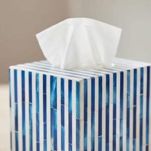 Caja para pañuelos con incrustaciones de hueso azul y blanco |   Portarrollos de Papel Decorativo Hecho a Mano - Product Image 4