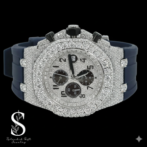 Reloj de Lujo Personalizado para Hombre con Diamantes Moissanite, Plata de Ley 925 Sólida con Correa de Goma, Esfera Plateada con Diamantes, Movimiento de Cuarzo - Product Image 1