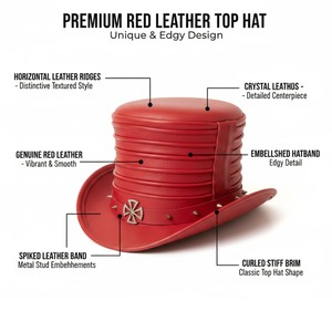 Chapeau haut de forme en cuir sur mesure, accessoire de mode haut de gamme pour femme, chapeau classique en forme de couronne, chapeau en cuir lisse. - Product Image 2