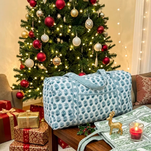 กระเป๋าโท้ทลายพิมพ์บล็อกแบบกำหนดเอง กระเป๋าโยคะผ้าฝ้ายเนื้อนุ่ม กระเป๋าแบบมีซิปปิด กระเป๋าผ้าฝ้ายปักลายดอกไม้แบบเย็บติดกัน - Product Image 1