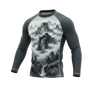 Venta caliente directa de fábrica personalizada Spandex y tela de poliéster de manga larga impresa Rash Guard para hombres - Product Image 1