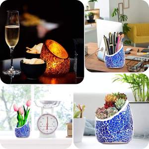 Support de bougie chauffe-plat en mosaïque de verre fait main, design romantique incliné en cristal, pièce maîtresse pour bougie élégante - Product Image 5