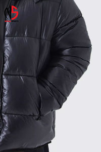 Veste matelassée à capuche personnalisée de haute qualité, taille plus, effet brillant, noire, coupe-vent, chaude, pour l'hiver, avec poches, pour hommes - Product Image 6