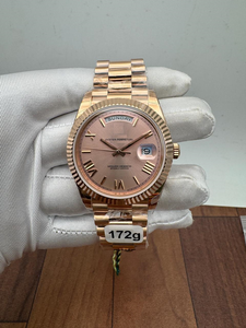 Montre mécanique automatique de luxe avec cadran or rose, lunette cannelée, bracelet Président, verre saphir, 40 mm, mouvement ETA limité - Product Image 3