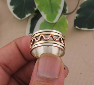 Anillo de banda de plata de ley 925 con puntos, clásico para boda, con textura Milgrain, giratorio, para mujer, al por mayor - Product Image 5