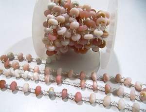 Natural Pink Opal Rondelle Faceted 8mm Beads Chain Opal <b>Rosary</b> Chain - Product Image 1