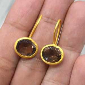 Pendientes Colgantes de Plata de Ley 925 con Cuarzo Ahumado Marrón Natural, Corte Facetado en Forma de Pera, Chapados en Oro de 18K, Estilo Minimalista - Product Image 2