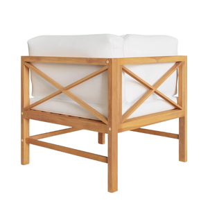 Sofá Esquinero de Teca para Exteriores con Cojines Blancos, Muebles de Jardín Minimalistas Resistentes a la Intemperie - Product Image 6