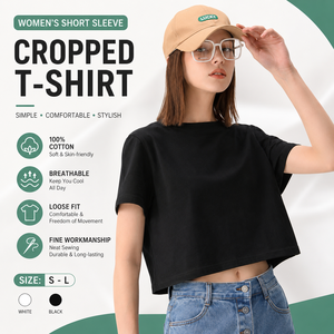 เสื้อยืดผู้หญิง OEM ผ้าฝ้ายแท้ 210 กรัม สไตล์เกาหลี แขนสั้นทรงครอป ลำลอง ทรงเข้ารูป แฟชั่นฤดูร้อน เสื้อยืดพื้นฐานขายส่งสำหรับผู้หญิง - Product Image 1