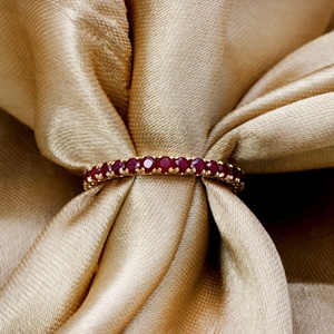 14K Yellow Gold Natural Ruby Eternity <b>Ring</b> for Women | Stackable Wedding Band | Fine Jewelry Anniversary Gift Wholesale - Product Image 5
