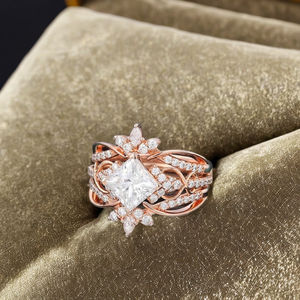 Anillo de compromiso de plata con moissanita corte princesa, diseño vintage de racimo, doble pera, infinito y retorcido, con banda de boda, regalo de aniversario - Product Image 4